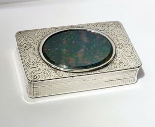 Antique French Sterling Silver Snuff Box W Bloodstone Medallion