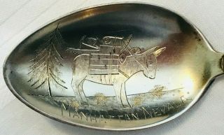 Manhattan,  Nevada Sterling Silver Souvenir Spoon With Pack Mule Image Circa 1910