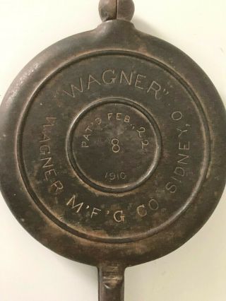 Antique Wagner Ware 8 Cast Iron Waffle Maker Wood Handles 1910