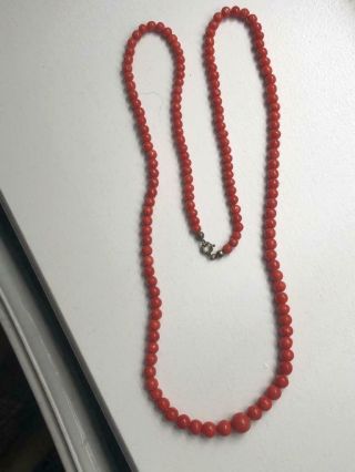 Antique Long Graduated Red Coral Bead Necklace 26g.