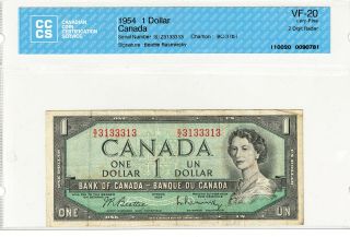 1954 $1 Bank Of Canada - 2 Digit Radar - Vf20 0781