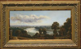 19th Cen.  Sailing Boats On The Upper Reached Of The Thames Antique Oil Painting