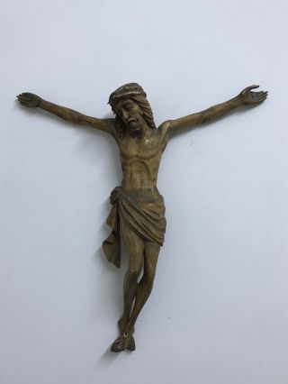 Antique Wooden Crucifix.  Hand - Carved Figure Of Jesus.  46cm