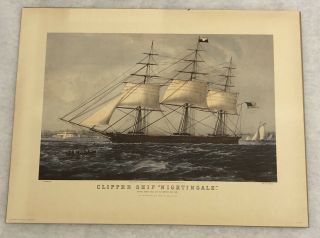 Vtg Currier And Ives Clipper Ship " Nightingale " Lithograph Print 18” X 13.  5”