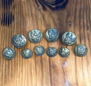 Antique Civil War Union (8) Infantry I & (2) Eagle Shield Cuff & Coat Buttons