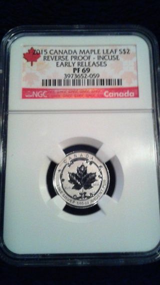 2015 Canada Maple Leaf Silver 2 Dollar Reverse Proof Incuse Early Releases Pf69