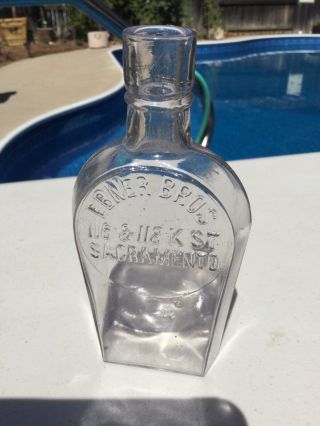 Antique EBNER BROS whiskey flask.  116&118 K st.  Sacramento CA 2