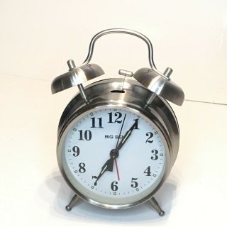 Antique Big Ben Westclox Alarm Clock Silver Twin Bell W/ Light White Euc