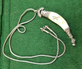Antique Tigers Tooth Pendant Mounted In Asian Silver