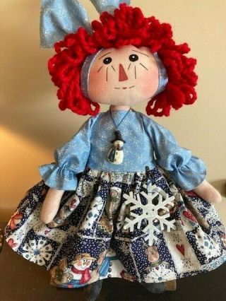 Primitive Raggedy Ann " Christmas In July " Snowman Annie Doll
