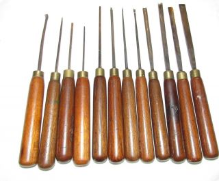 12 Carving Chisels Gouges Wood Carving Tools Rosewood Addis Carvers Tool Antique