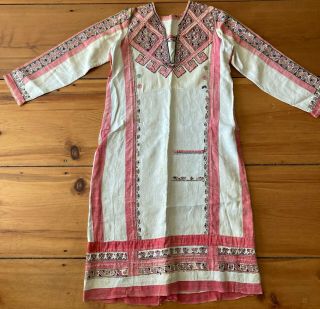 Hand Sewn Antique Decorative Middle Eastern Tunic Kaftan Dress Robe Linen