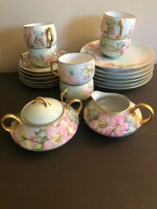 Hand Painted,  Antique Bavarian China Tea Set,  Service For 6