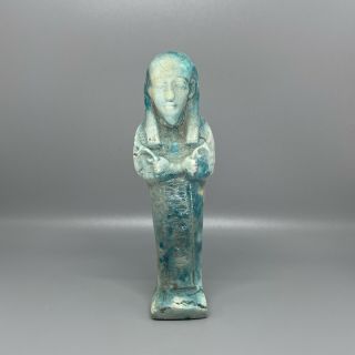 Rare Ancient Egyptian Glazed Faience Ushabti Shabti With Hieroglyphics 600 Bc