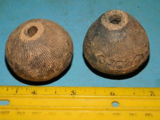 Two - Large African Mali Clay Spindle Whorl Beads Antique African Art 1