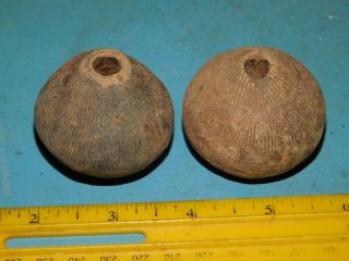 Two - Large African Mali Clay Spindle Whorl Beads Antique African Art 2