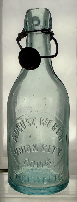 August Weber Union City Connecticut Antique Blob Top Weiss Beer Bottle.
