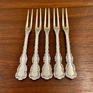 (5) Whiting Sterling Silver Parcel Gilt Strawberry / Berry Forks: Louis Xv
