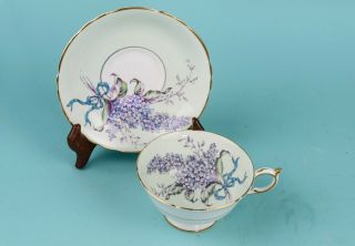 Paragon Lilacs ? With Ribbon Tea Cup And Saucer,  Gold Trim,  Fine Bone China