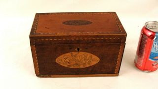 Antique 19c Inlaid Mahogany Wooden Tea Caddy