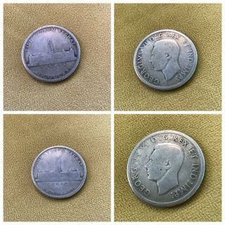 2 Coins - 1939 Canada,  King George Vi Silver Dollar Royal Visit Commemorative