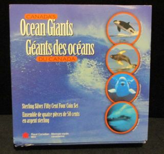 1998 Canada 50 Cent Ocean Whales Giants Sterling Silver Set - Box