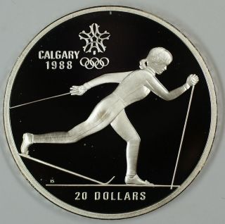 1986 Canada $20 Proof 1988 Calgary Olympic Coin - Cross Country Skiing - W/capsule