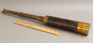 Antique 3 - Draw Brass & Leather Nautical Telescope Clear