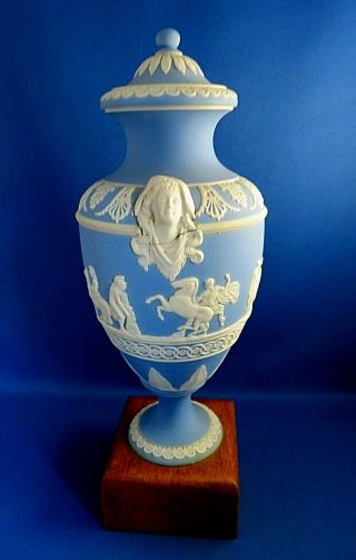 Antique Late 19thc Adams Blue Jasperware Urn And Cover C1891 - 2 Of 2 - Horsemen
