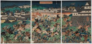 Yoshitora,  Battle Of Fuji Temple,  Warriors,  Japanese Woodblock Print