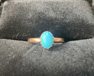 Lovely Antique Rare Chester Hallmarked 1905 9ct Gold Turquoise Ring Edwardian