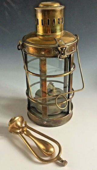 Antique Brass Ship Wedge Oil Lamp Lantern Light,  Gimballed Candle Holder