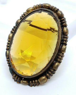 Antique Czech Gold Gilt Brass Faceted Amber Glass Art Nouveau Scarf Pull Slider