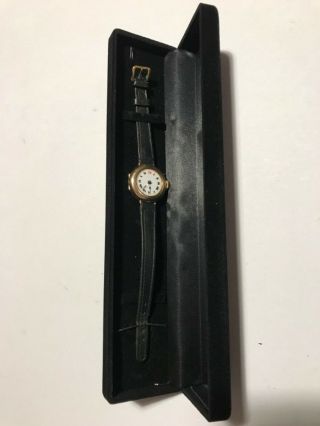 Women’s Antique 9ct Gold Watch - Case Marked 54021 And 375 - Black Leather Strap