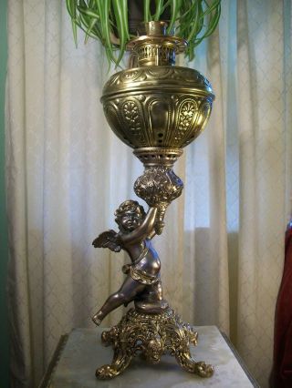 Antique  Cherub " Banquet - Parlor Oil Lamp