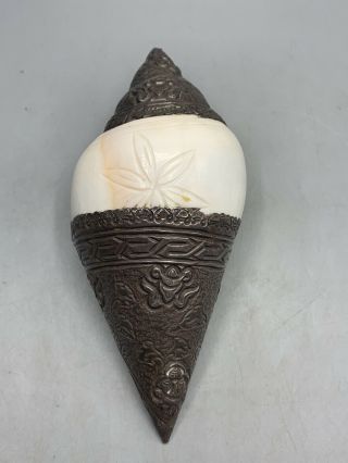 Antique Handmade Tibetan Buddhist Sankha,  Dhun,  Conch Shell,  Nepal