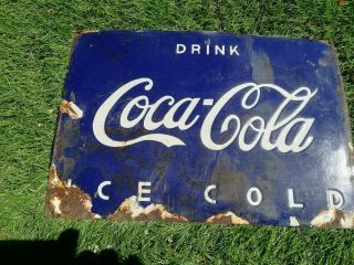 Antique English Blue,  Metal Enamel Advertising Sign.  Coca Cola