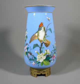 Fine Antique 19th C.  French? Hand Painted Enameled Opaline Glass Vase