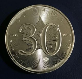 2018 Canada 1 Oz Silver Maple Leaf 30th Anniversary $5 Coin