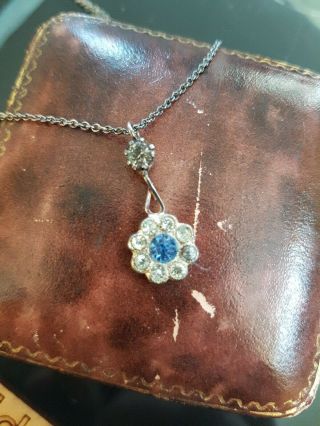 53a Antique Art Deco Blue Paste Silver Necklace Read Descript