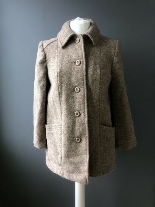 Ladies Vintage Keynote 100 Pure Wool Beige/ Brown Coat Peacoat Button Uk 14