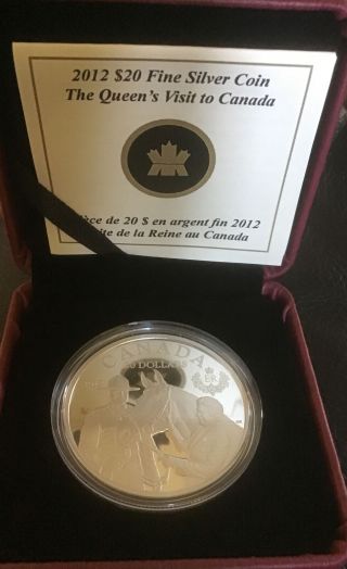 2012 Canada $20 Fine Silver Coin The Queens Visit To Canada W/ Case &