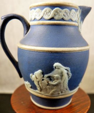 Antique 19th Century Wedgwood Miniature 2.  5 " Jasperware Vase Cobalt Dollhouse