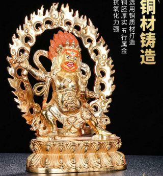 8 " Asian Antique Tibetan Buddhism Copper Gilt Hand Painting Vajrapani Statue