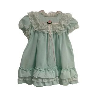 Vintage Mothercare Baby Girls Dress Ruffle Laces Polka Dot Green Size 4t