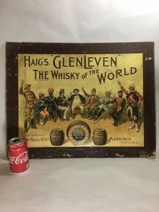 Antique Military Advertising Sign Haigs Glenleven Whiskeys Of The World Whiskey
