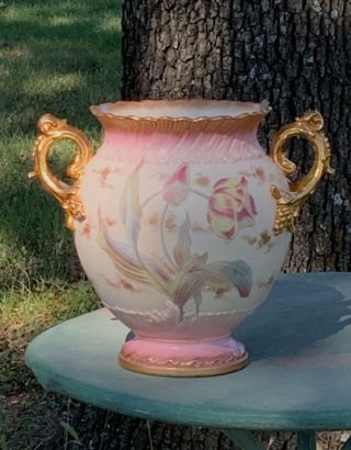 1912 - 1926 Royal Adderley Antique Porcelain Urn Vase Ornate Gold Hndls England
