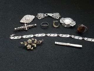 Joblot Of Solid Silver Antique Jewellery Scrap 43.  46 Grams