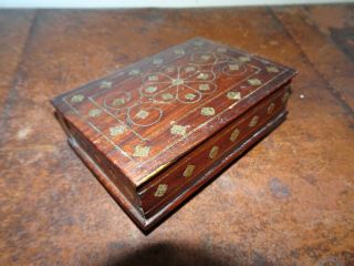 Antique 19th Century Brass Inlaid Oak Colonial Trinket Box with Demi - Lune Drawer 3