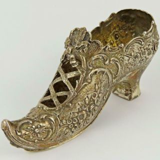 Antique B.  Neresheimer & Sohne Floral Repousse German Hanau Silver 4.  5 " Shoe